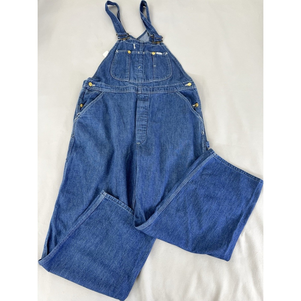 Vintage Lee Blue Denim Overalls Workwear Bibs Made In USA 1970's